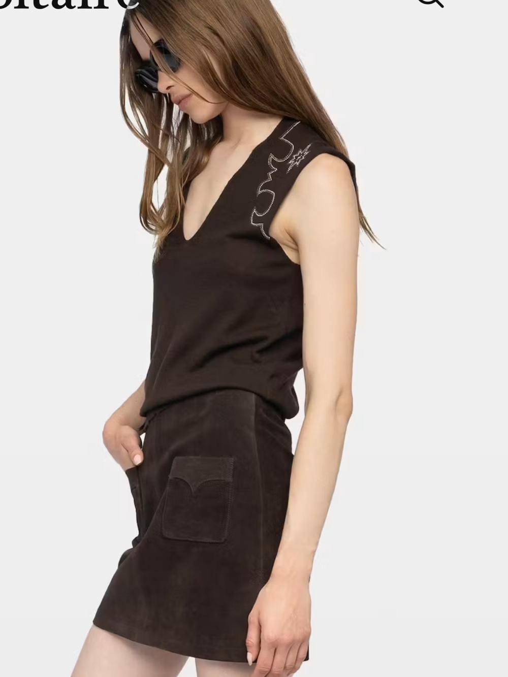 Zadig & Voltaire Dark Brown V-Neck Sleeveless Knit Top